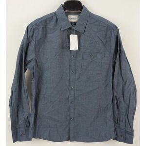 New Flag & Anthem Men's Medium Long Sleeve Blue Geometric‎ Knit Button Up Shirt